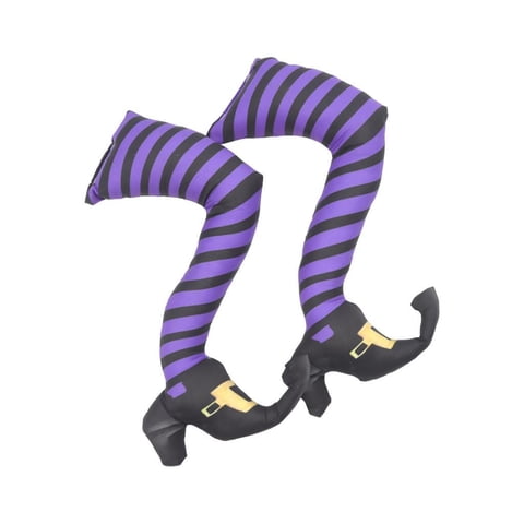 Magideal - 1 Par De Patas De Bruja Malvada, Adorno Divertido Para Casa Embrujada, Decoración De Bruja Para Halloween, Césped, Jardín, Porche. Raya Negra Morada