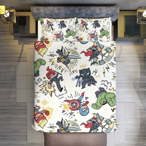 Cartoon Spider-Man 3 Pieces Duvet Cover Set Full Size Super Soft Fade Resistant Microfiber
