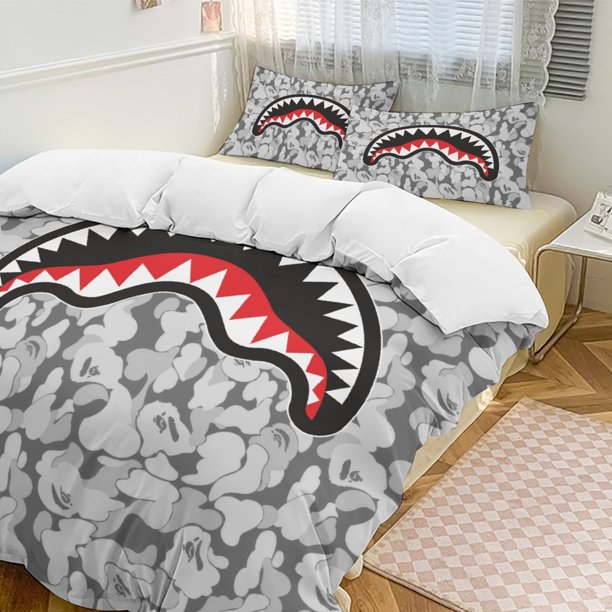 Dark Gray Bape Shake Camo Comforter Set Soft 3 Pcs Twin Bedding Sets Thicken for All Season