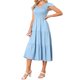 thumbnail image 4 of INSPIRE CHIC Vestido de Mujer con Nido de Abeja Casual de Manga Corta con Volantes Cuello en V Verano Línea A Elástico de Cintura Alta Vestidos Midi con Capas S Azul Claro, 4 of 6