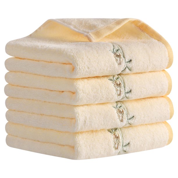 REGALWOVEN Toallas de Mano de Algodón para Baño, Juego de Toallas de Mano Bordadas con Flores, Toalla Decorativa Suave y Absorbente (15 x 30 Pulgadas) Amarillo 4 Piezas