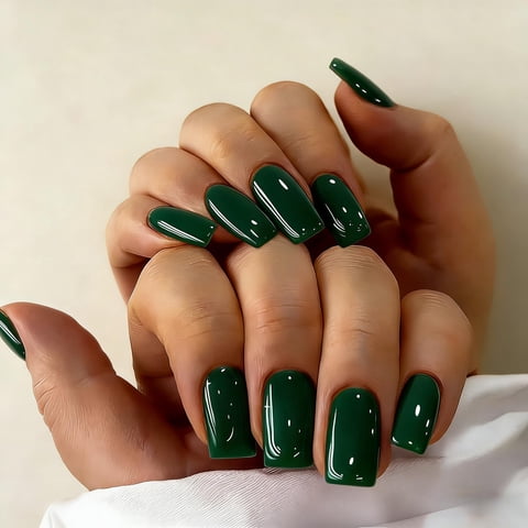 Press On Nails Joyvvew, Cuadrado Mediano, Verde Oscuro, Para Mujer