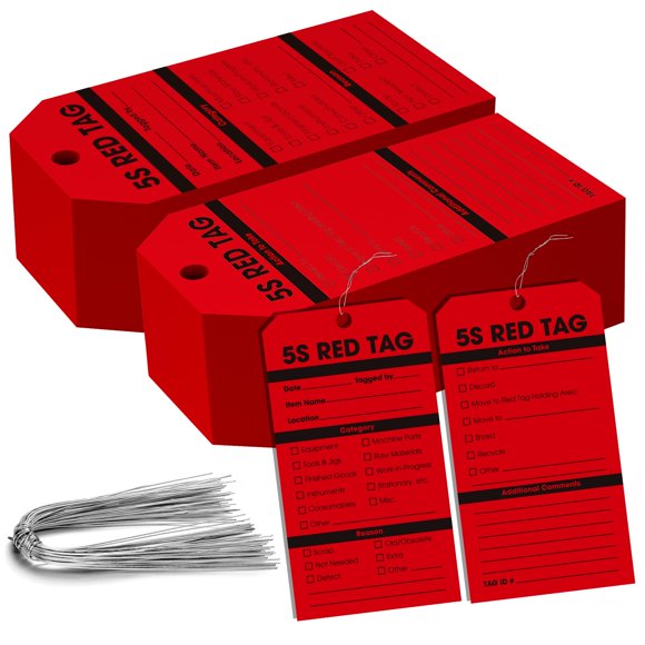 Etiquetas rojas 5S Vivitex paquete de 500 (8,3 × 15,9 cm) con alambre