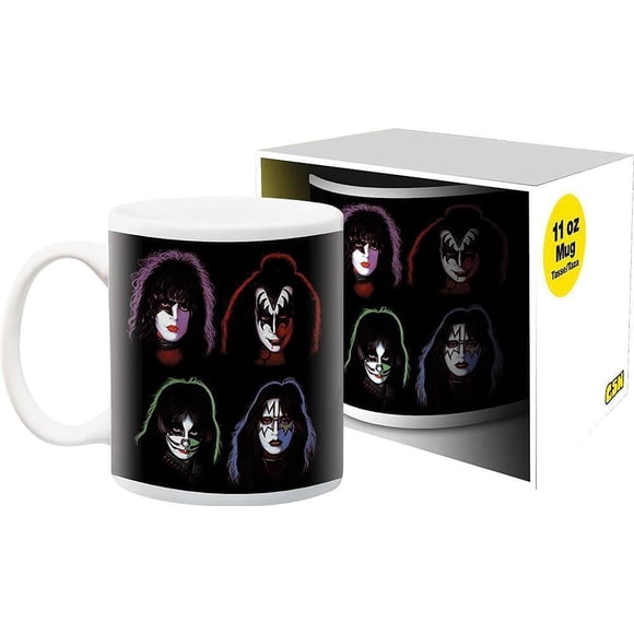 Taza NMR KISS Band Portraits Ceramic, 325 ml, negra, con licencia oficial