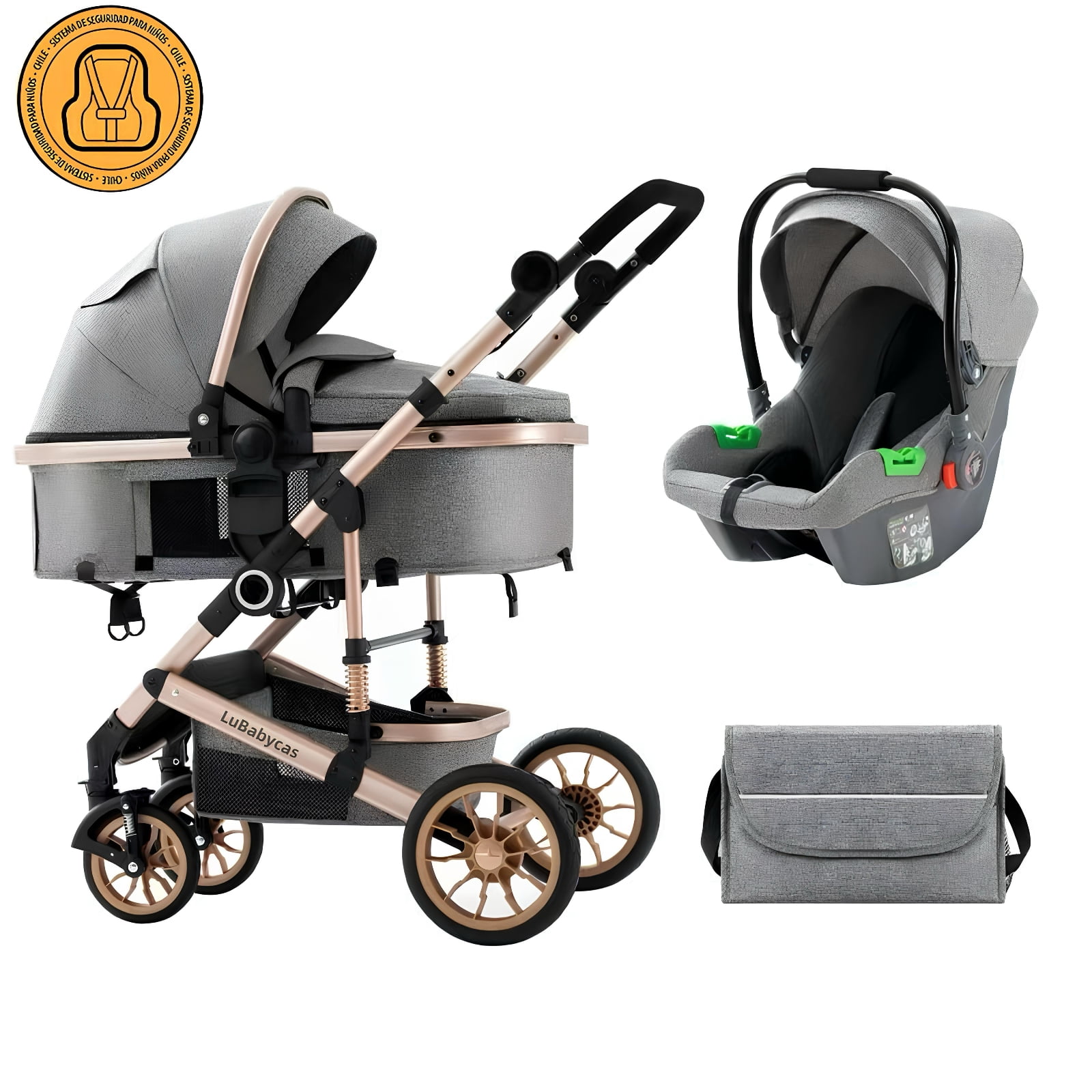 Coche Cuna Con Silla Nido Y Accesorios Lubabycas Gris