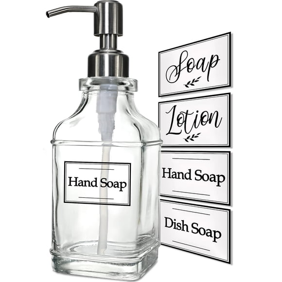 Dispensador de jabón JASAI, diseño antiguo, vidrio de 360 ml con pegatinas