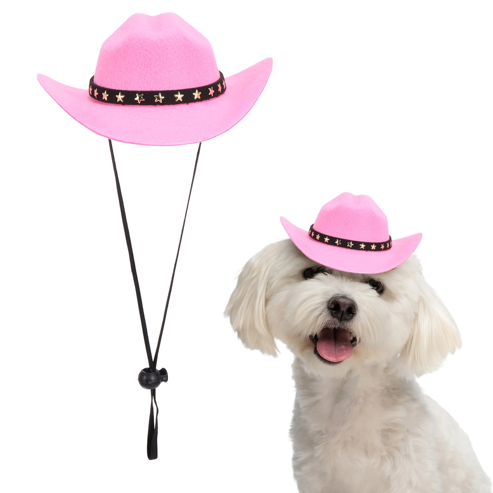 Sombrero de Vaquero para Perro Uxcell, Mini Sombrero de Vaquero para Mascota con Correa de Barbilla Ajustable, Gorra de Cosplay (Rosa, M), Para Perros y Gatos