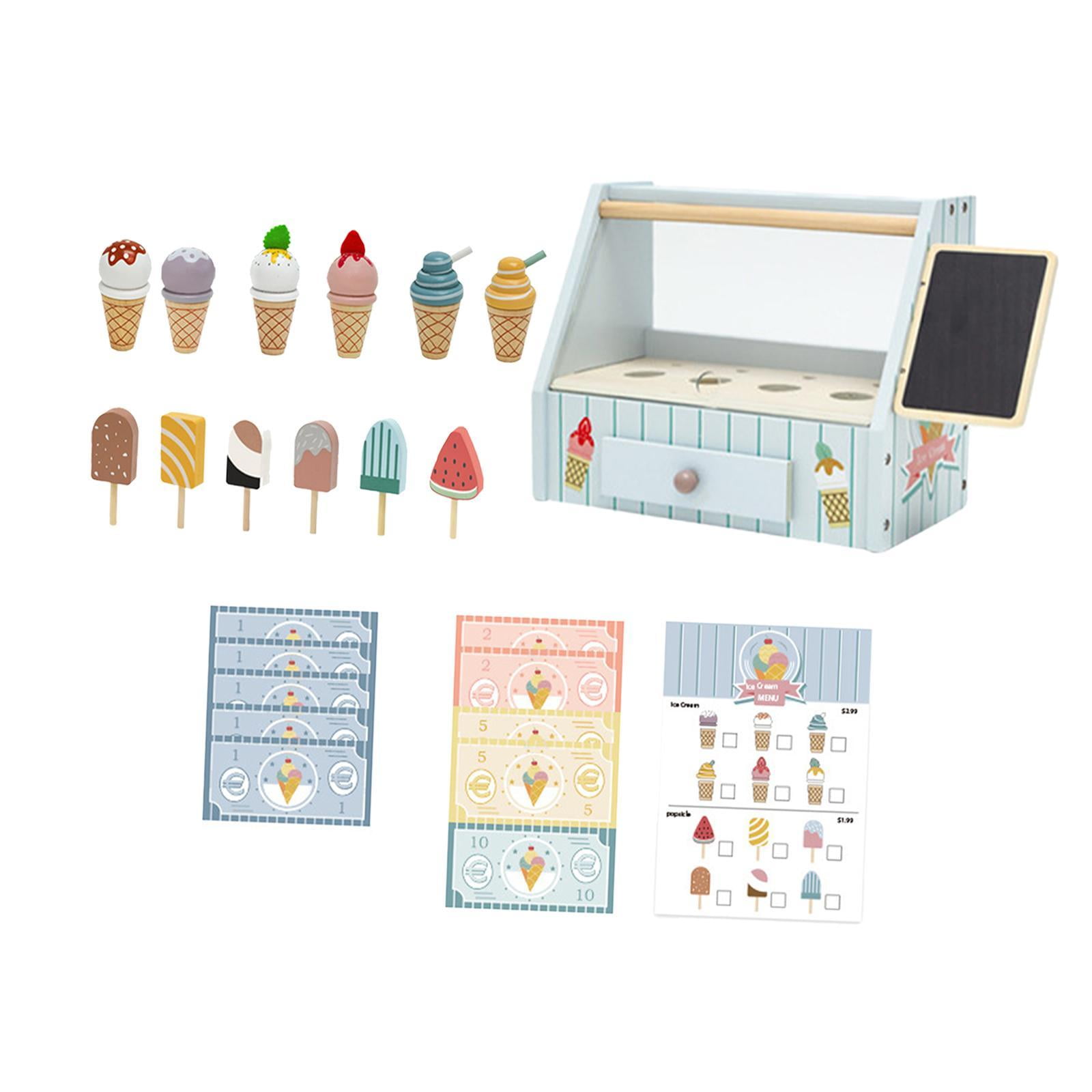 Magideal - Juego De Mesa De Helado De Madera Juego De Helado De Madera Juego De Juguetes De Comida Y Accesorios Juego De Juguetes De Comida Para Niñas Y Niños De