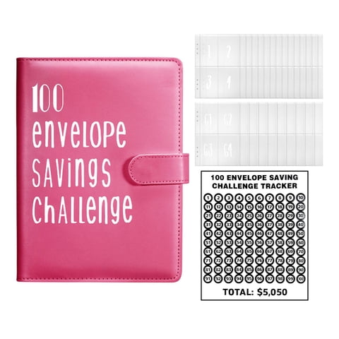 Ioensy - Carpeta De 100 Sobres Para Ahorrar Dinero Con Sobres En Efectivo, Libreta De Ahorros, Color Rojo Rosa Macizo