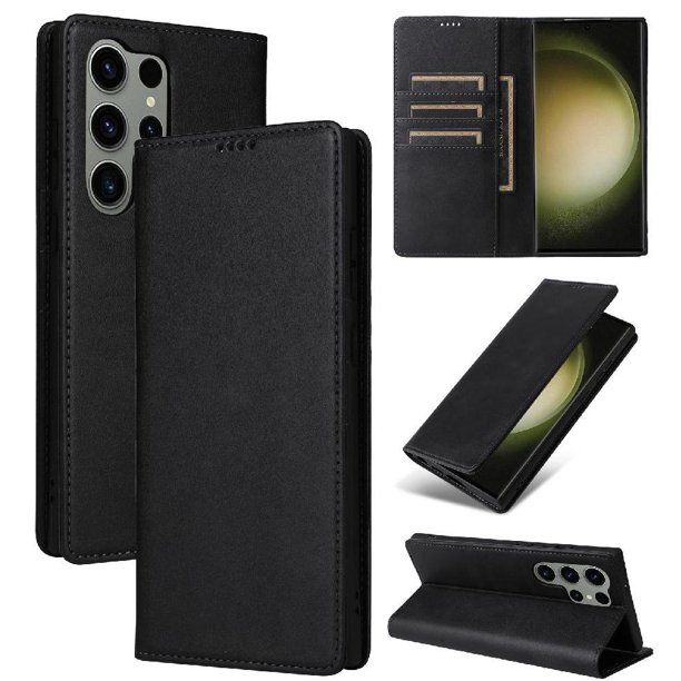Funda Cartera para Samsung Galaxy S23 Ultra con Ranuras Tarjetas y Soporte - Protección Completa Negro