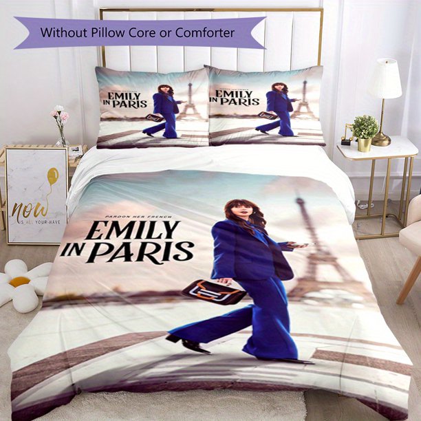 3pcs Bedding Set Duvet Cover Closure Includes 1 Duvet Cover & 2 Pillowcases for All Seasons Bedroom Decor, Home Dorm High-Definition Print Emily in Paris Q311