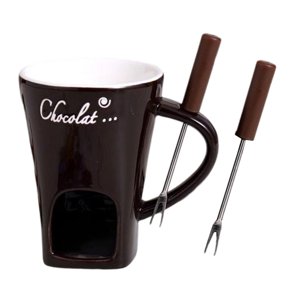 Magideal - Taza Para Fondue, Taza Para Derretir Chocolate, Utensilios De Cocina, Queso, Dulces, Caramelos, Olla Caliente, Taza Para Fondue Para Compromisos, Tapa Marrón
