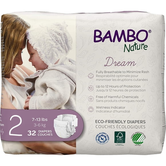 Pañales para Bebé Bambo Nature Talla 2 Paquete de 32 Unidades, Ecológicos