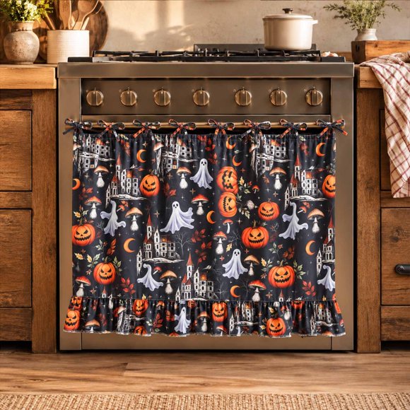 Cortina FancyCow Lavable Negra con Decoración de Halloween