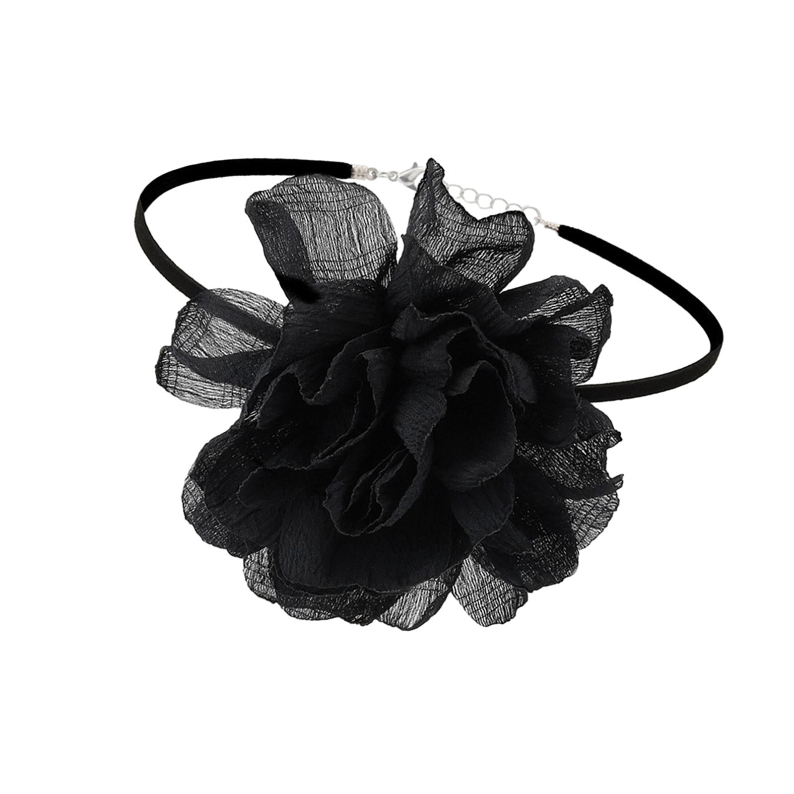 Magideal - Collar De Gargantilla De Flores, Collar De Flores Grande, Elegante, Romántico, Gargantilla De Flores Grandes Para Novia, Cumpleaños, Compromiso, Hallo Negro