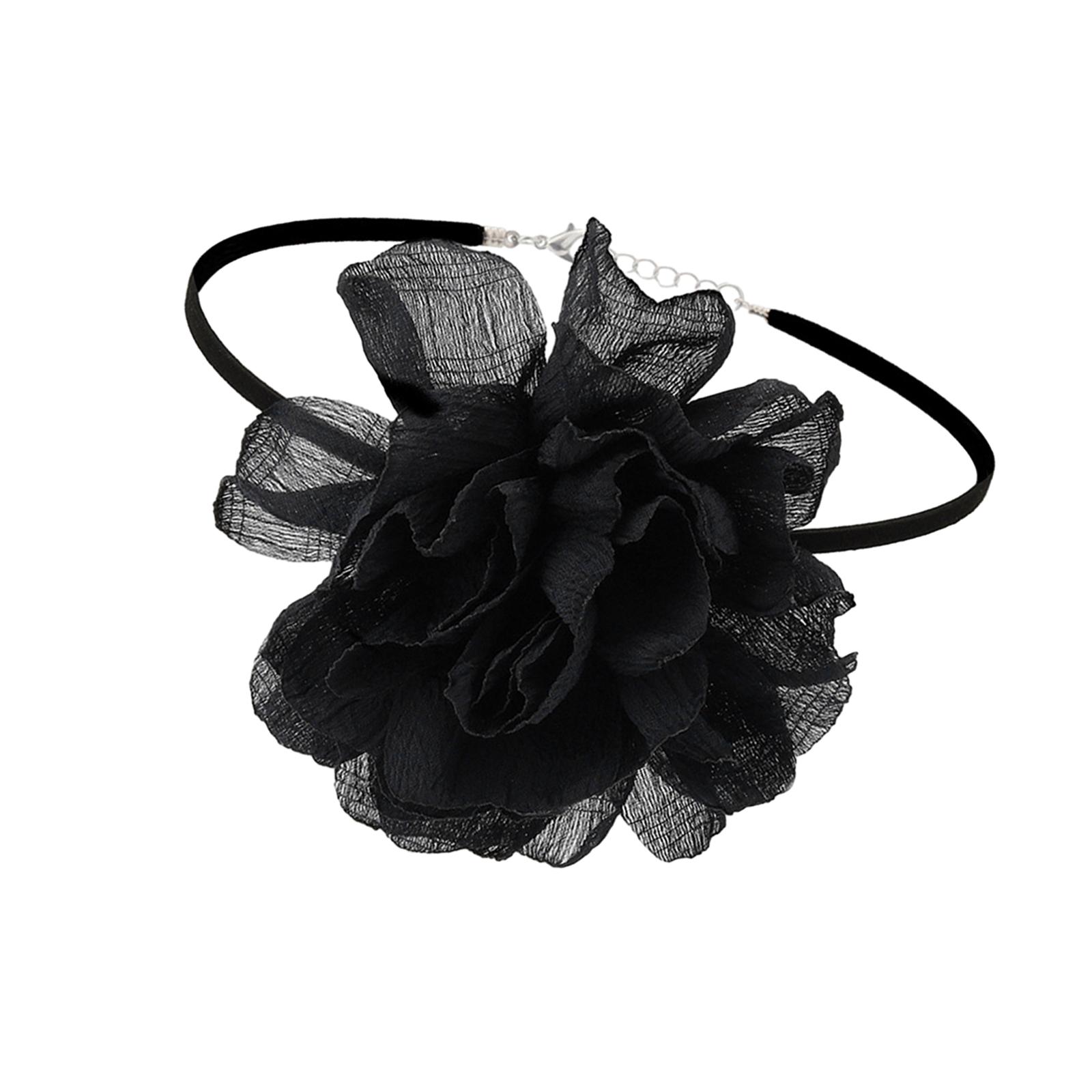 Magideal - Collar De Gargantilla De Flores, Collar De Flores Grande, Elegante, Romántico, Gargantilla De Flores Grandes Para Novia, Cumpleaños, Compromiso, Hallo Negro