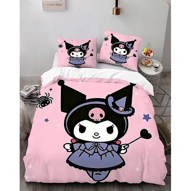 Cartoo-n Bunn-y 3-Piece Bed- Set Warm- and- Comfort Kawaii Bedd-ing Set C-ute Soft Microfib-er Bedc-loths for -Boys Girls Kids -Twin
