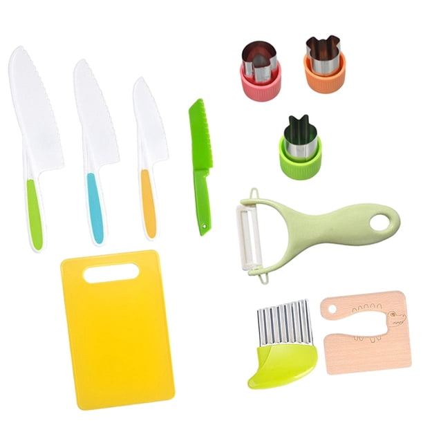 Juego de cuchillos para niños, juguetes de cocina reales, habilidad práctica Montessori, juguetes de cocina, accesorios para cumpleaños, niñas, niños, 11 piezas