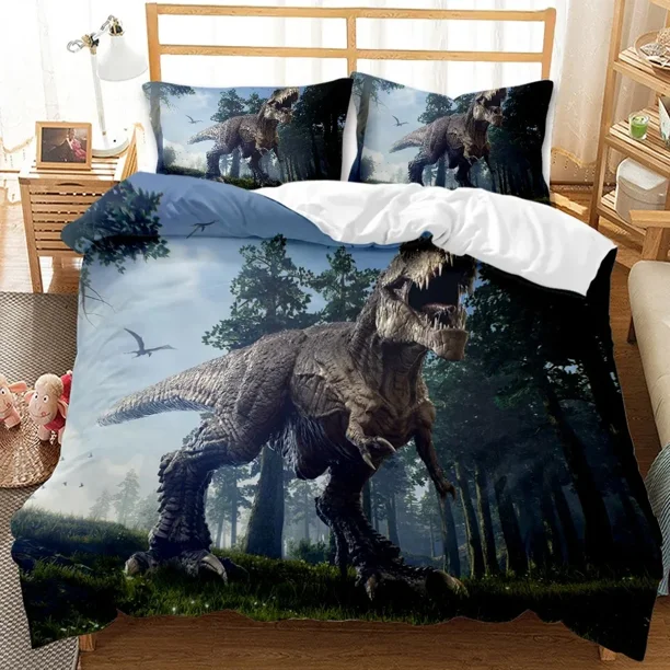 Dinosaur Jurassic Age Tyrannosaurus Rex Bedding Set Boys Girls Duvet Cover Pillowcase Bed Kids Adult Bed Sheets