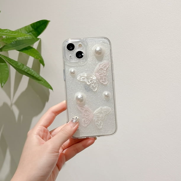 Artificial Pearl Butterfly For Apple 14promax Phone Case For Iphone13 New 11 Drops Of Glue 12 Female All-wrapped Silicone