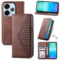 Funda Flip Foxdock Para Xiaomi Redmi Note 13R 5G , Estilo Billetera Con Diseño Rombo, Correa De Mano Y Soporte, Uso Diario