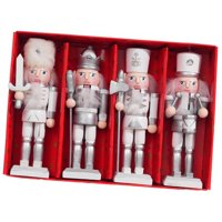 Bothyi - Soldado Cascanueces De Madera (4 Unidades) Para Decoración Navideña De Mesa, Plateado, 12 Cm