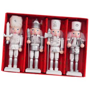 Bothyi - Soldado Cascanueces De Madera (4 Unidades) Para Decoración Navideña De Mesa, Plateado, 12 Cm