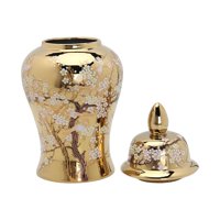 Bothyi - Jarrón De Jengibre Moderno Con Tapa, Jarrón De Cerámica Dorado Para Escritorio De Sala De Estar