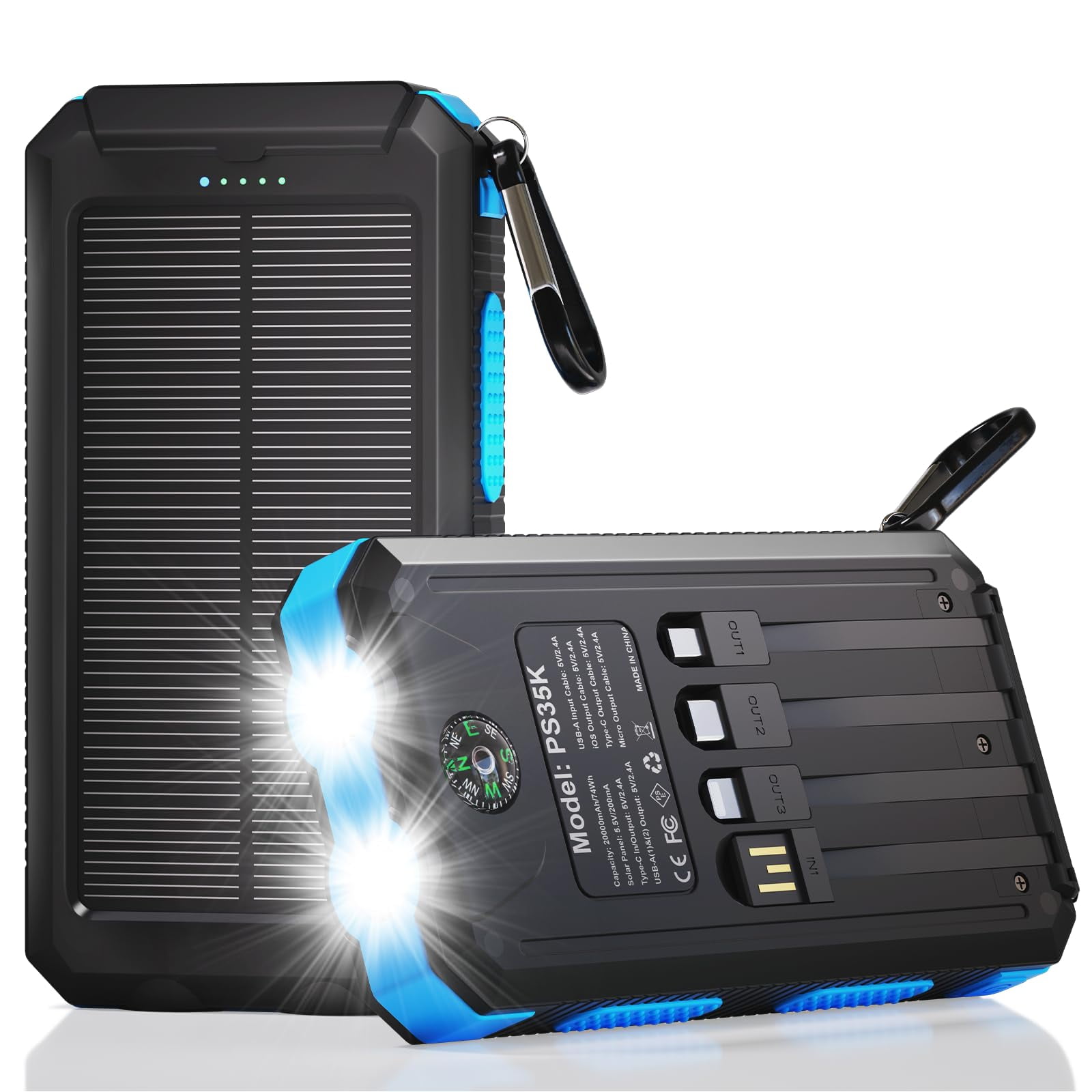 Cargador Solar Durecopow 20000mah 3 Puertos 4 Cables