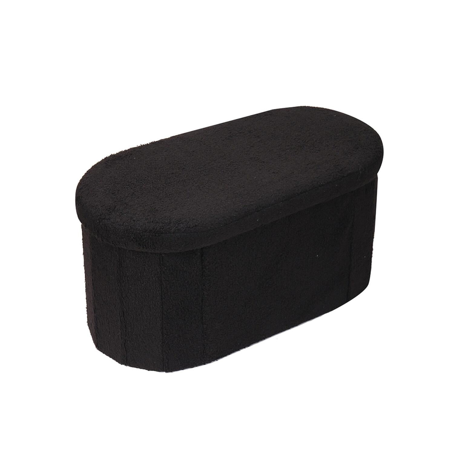 Sohogar - Baúl Plegable Ovalado Bouclé Negro