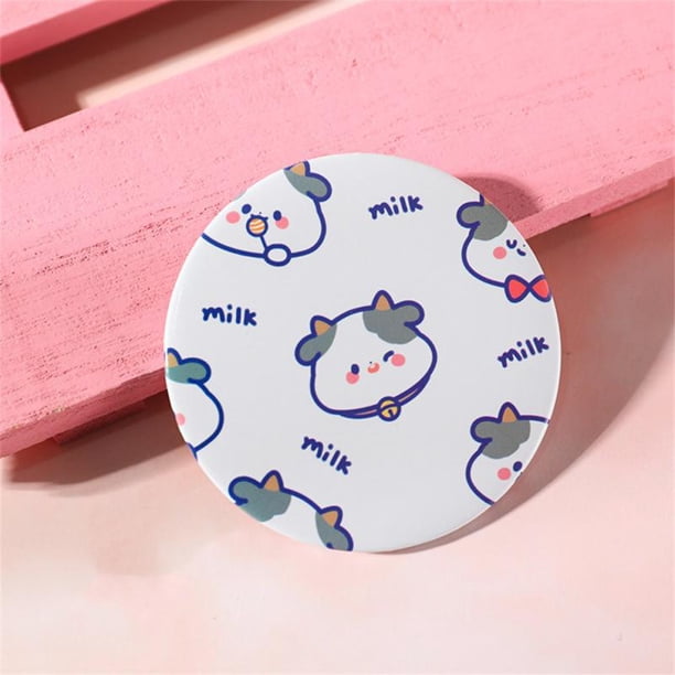 1PCS Mini Mirror Cartoon Touch Up Makeup Cartoon Small Mirror Skin Care Tools Pu Handheld Small Round Mirror Health & Beauty