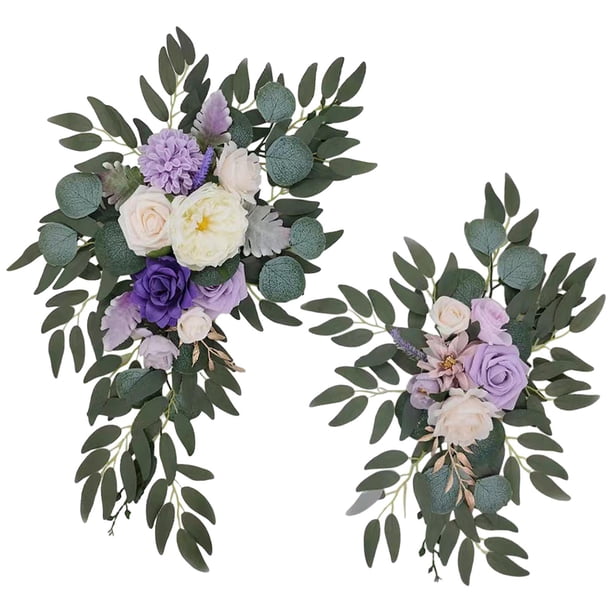 2 Piezas de Flores Artificiales, Decoración de Girasoles, Guirnalda de Flores Rústicas, Flores Artificiales para Fiesta de Jardín, Telón de Fondo, Cer , Blanco Violeta Opción 3H