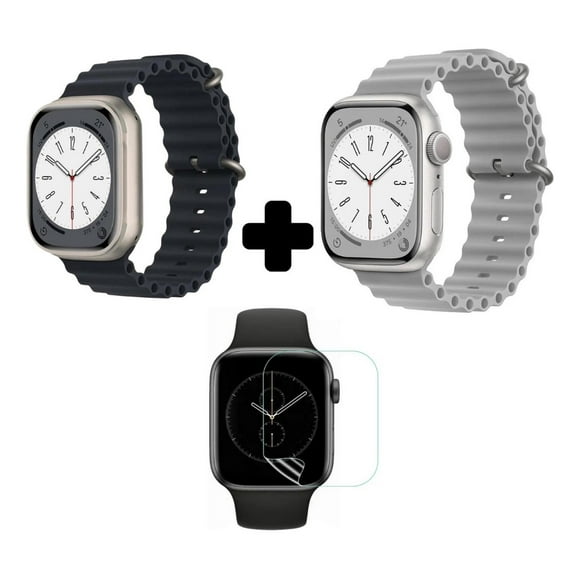 2 Correa Ocean Smartwatch Negro Y Blanco + Protector 45mm gris oscuro