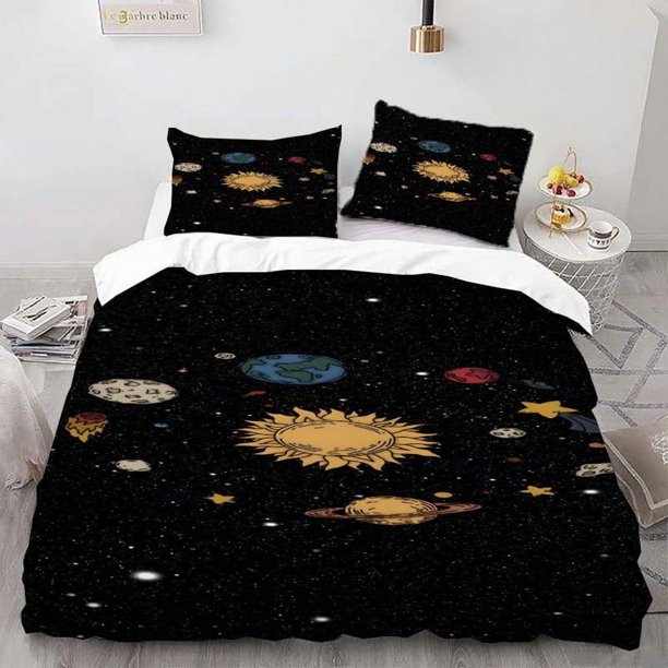 Solar System Cartoon Bedding Set | Includes 1 Duvet Cover and 2 Pillowcases Soft and Comfortable Suitable for All Seasons