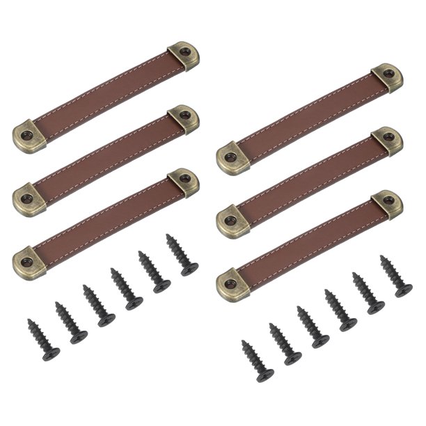 Uxcell Tiradores de Cuero para Cajones con Hoja de Hierro, Asa de Correa de Cuero para Baúl, Pomos de Gabinete para Puerta de Tocador Maletas Marrón Claro 5.6"