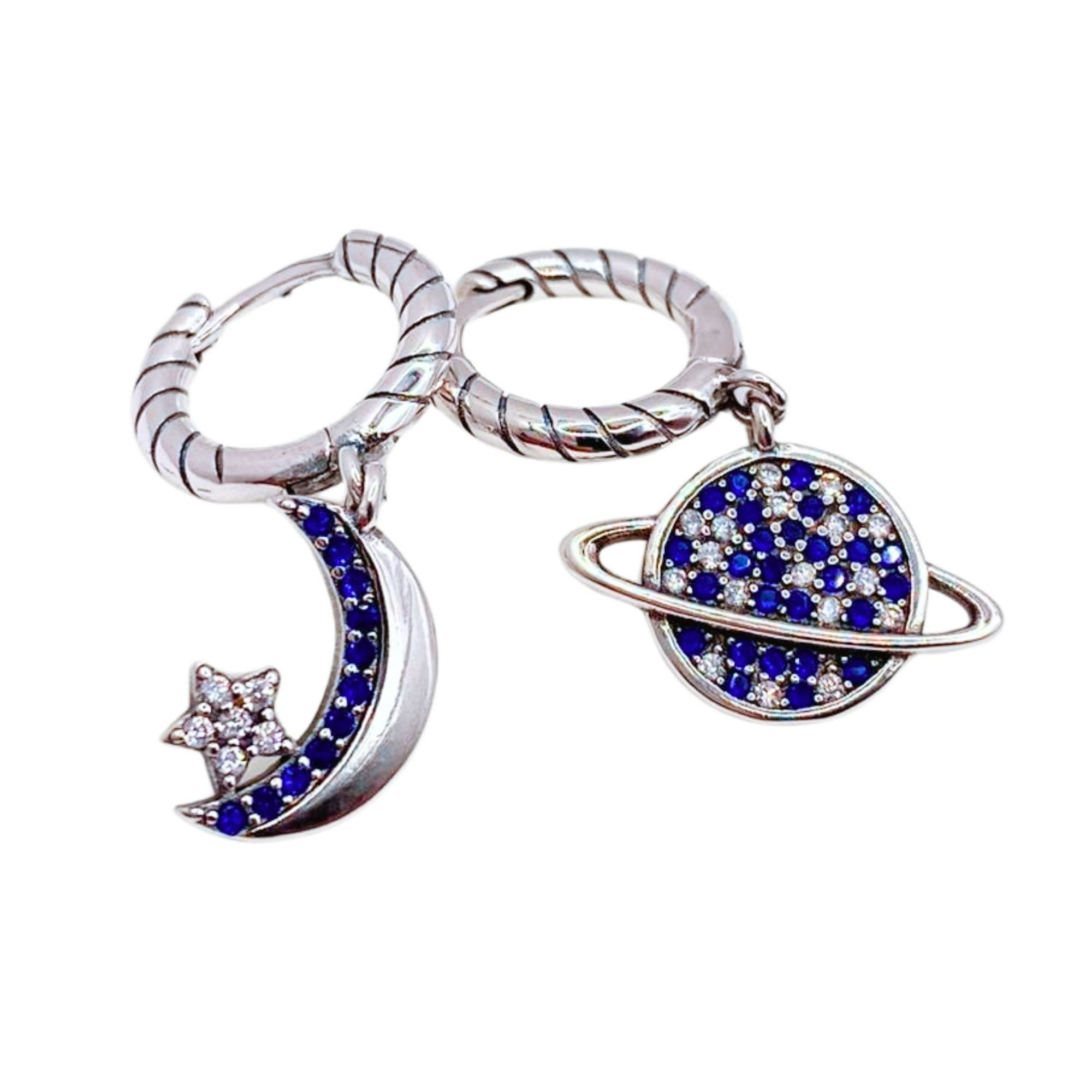 Nordvik London - Aros Colgantes Universo, Plata 925, Circones Blancos Y Azules