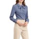 thumbnail image 4 of INSPIRE CHIC Blusa de Mujer para Regreso a Clases con Botones, Cuello Peter Pan, Lazo en el Cuello, Color Sólido, M Azul Polvoriento, 4 of 7