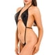 thumbnail image 3 of Skimpy Solid Halter Teddy, Hollow Out Plunging Backless Thong Bodysuit, Women's Sexy Lingerie & Underwear, 3 of 3