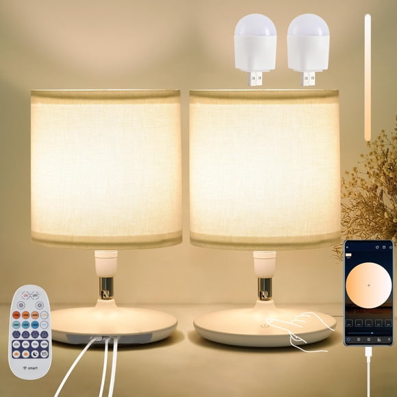 Lámpara de mesa PIRTSDEL 2 unidades USB‑C+A regulable blanca