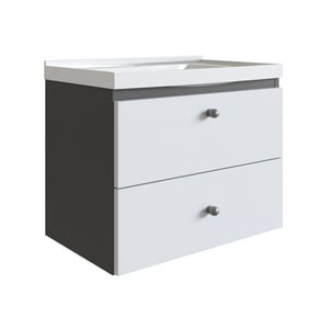 Df Home - Vanitorio Mural Nova Blanco Grafito 2 Puertas 1 Lavamanos De Mármol Sintético Lvp01.075