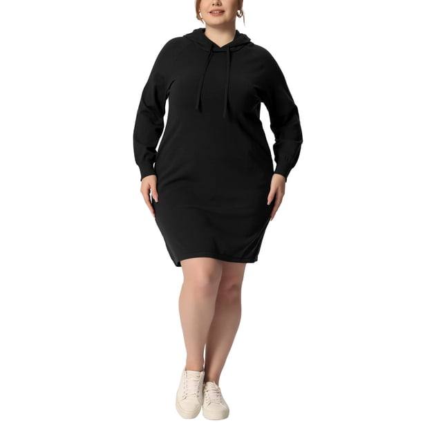 Agnes Orinda Disfraces de Halloween Vestido Suéter con Capucha para Mujer Tallas Grandes Manga Larga Pullover Otoño Bodycon Sudadera Vestidos 4X Negro