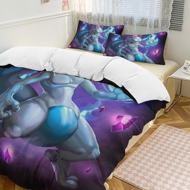 Mewtwo Bed Duvet Cover Funny Anime Cartoon Bedding Sets Lightweight 3 Piece Comforter Sets