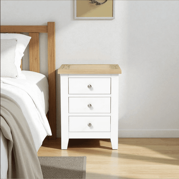Velador de madera 3 cajones 45x40x60 color Blanco cubierta Miel