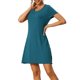 thumbnail image 4 of INSPIRE CHIC Camisón de Manga Corta con Volantes para Mujer, Camiseta de Dormir de Rayón Suave con Cuello Redondo para Primavera Verano, M Azul Pavo Real, 4 of 6