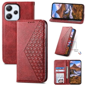 Funda Flip Foxdock Para Xiaomi Redmi 12 , Estilo Billetera Con Diseño Rombo, Correa De Mano Y Soporte, Uso Diario