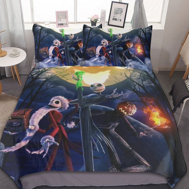 Nightmare Before Christmas 3-Piece Bedding Set Duvet Cover Set Soft Warm And Comfortable Soft Bed Set for Bedroom