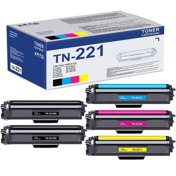 Set de cartuchos de tóner Ksuellpwr TN221 de 5 unidades, colores