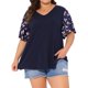 thumbnail image 1 of Agnes Orinda Blusa Casual de Verano para Mujer de Talla Grande con Estampado Floral, Cuello en V, Mangas Cortas y Volantes, Talla 1X, Azul Oscuro, 2025, 1 of 5