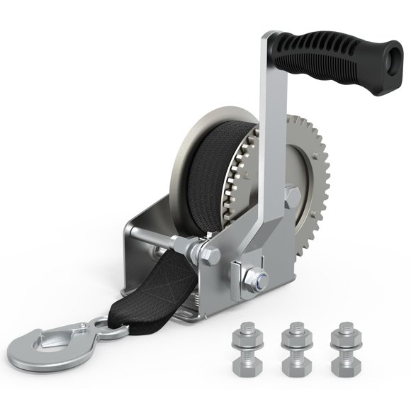 Cabrestante manual para remolque de bote WINSBULL de 1600 lb, uso rudo, con correa de 26 pies