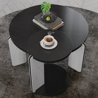 M&Ms - 32.68"" & 16.93"" Round Coffee Table End Table Sofa Table Side Table Set With Black Oak Veneer Surface 25Mm Mdf For Living Room Dinning Room Bedroom, Sintered Stone Legs White+Black, 83 + 43Cm Diameter